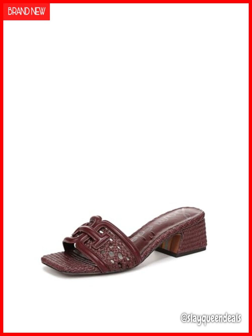 Woven Leather Slide Sandal Block Heel Slip-On Open Toe